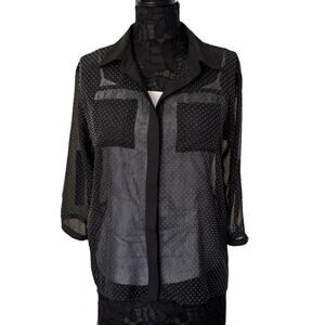 Monteau Sheer Black & White Polka Dot Top Size M